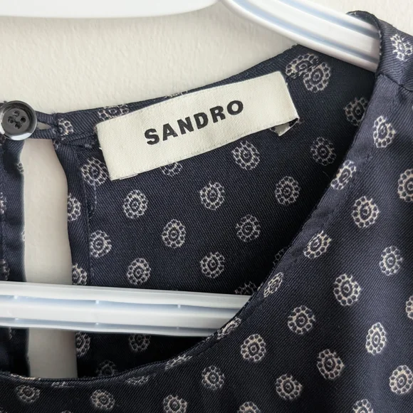 Sandro Midnight Blue Patterned Long Sleeve Dress - Picture 7 of 11